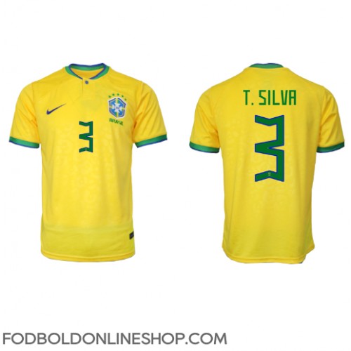 Brasilien Thiago Silva #3 Hjemmebanetrøje VM 2022 Kortærmet